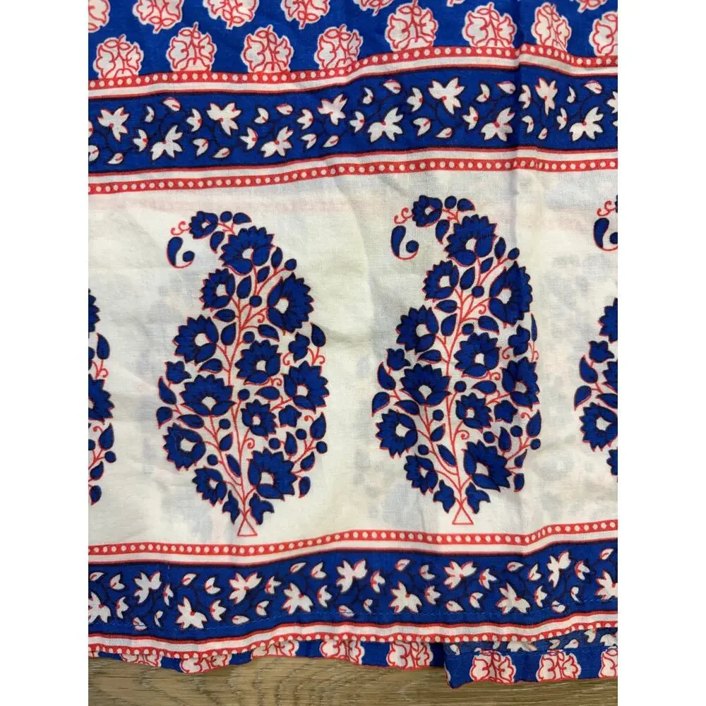 J. Crew Blue Pink Paisley Floral Tunic Top Large Boho Split Neck 3/4 Sleeve